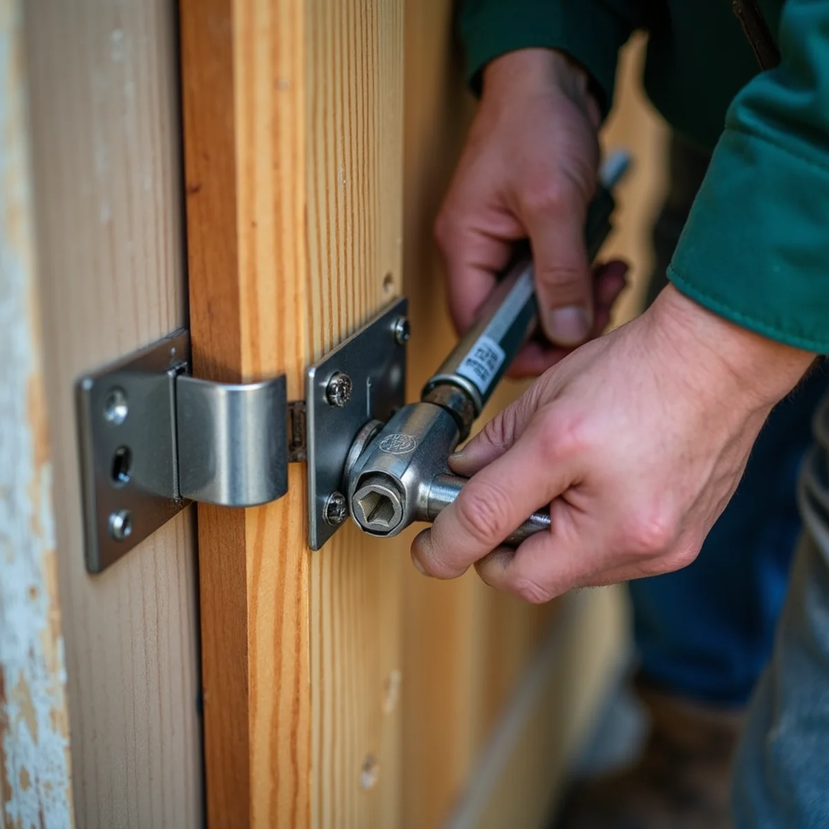 Torquing stainless steel carriage through-bolts on gate hinge mounting plate