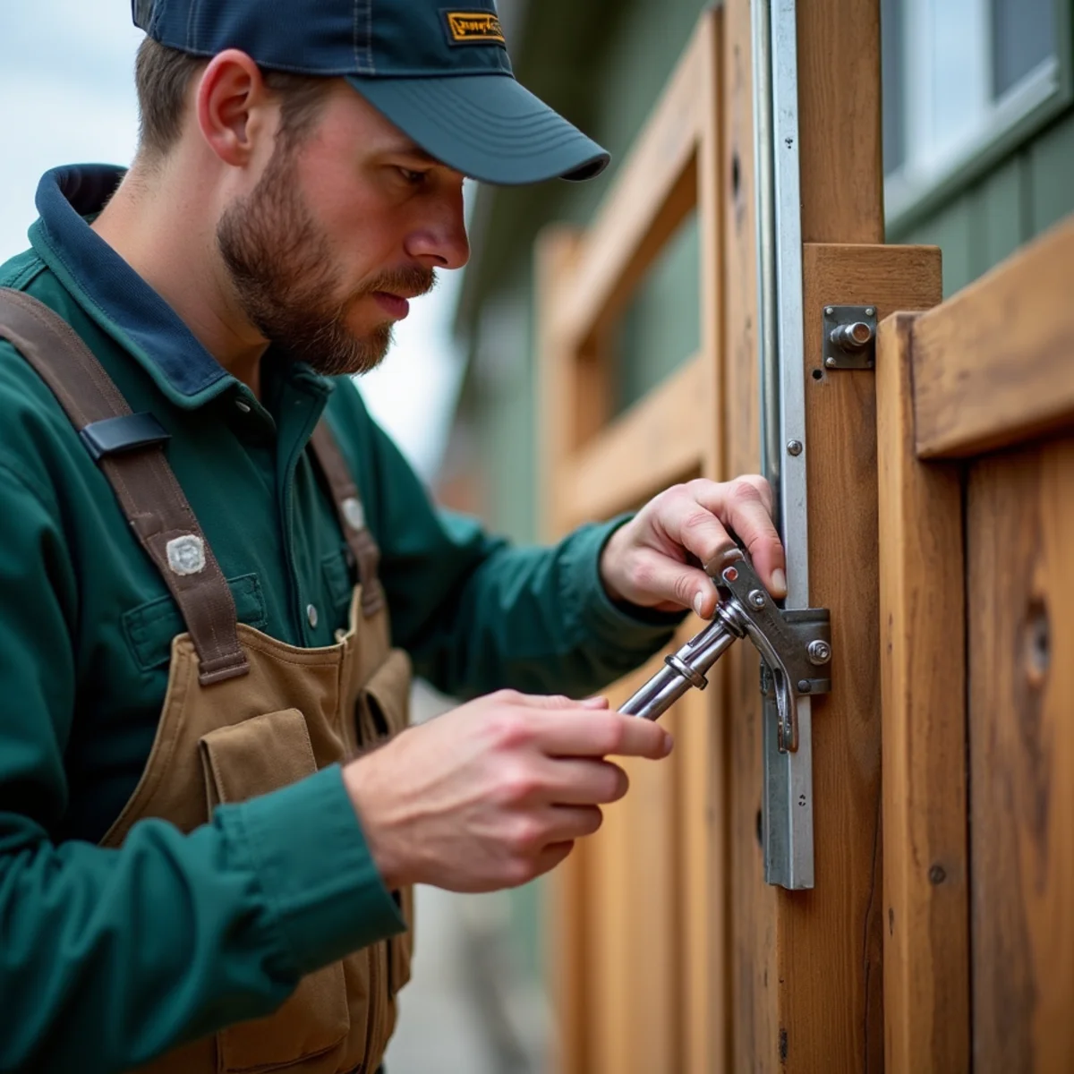Tightening stainless steel turnbuckle cable to lift sagging gate corner back into square