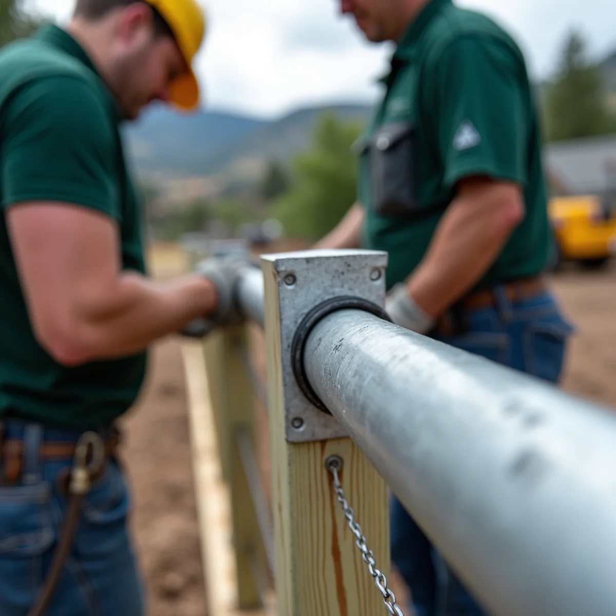 Galvanized tubular top rail fitted through line post loop cap
