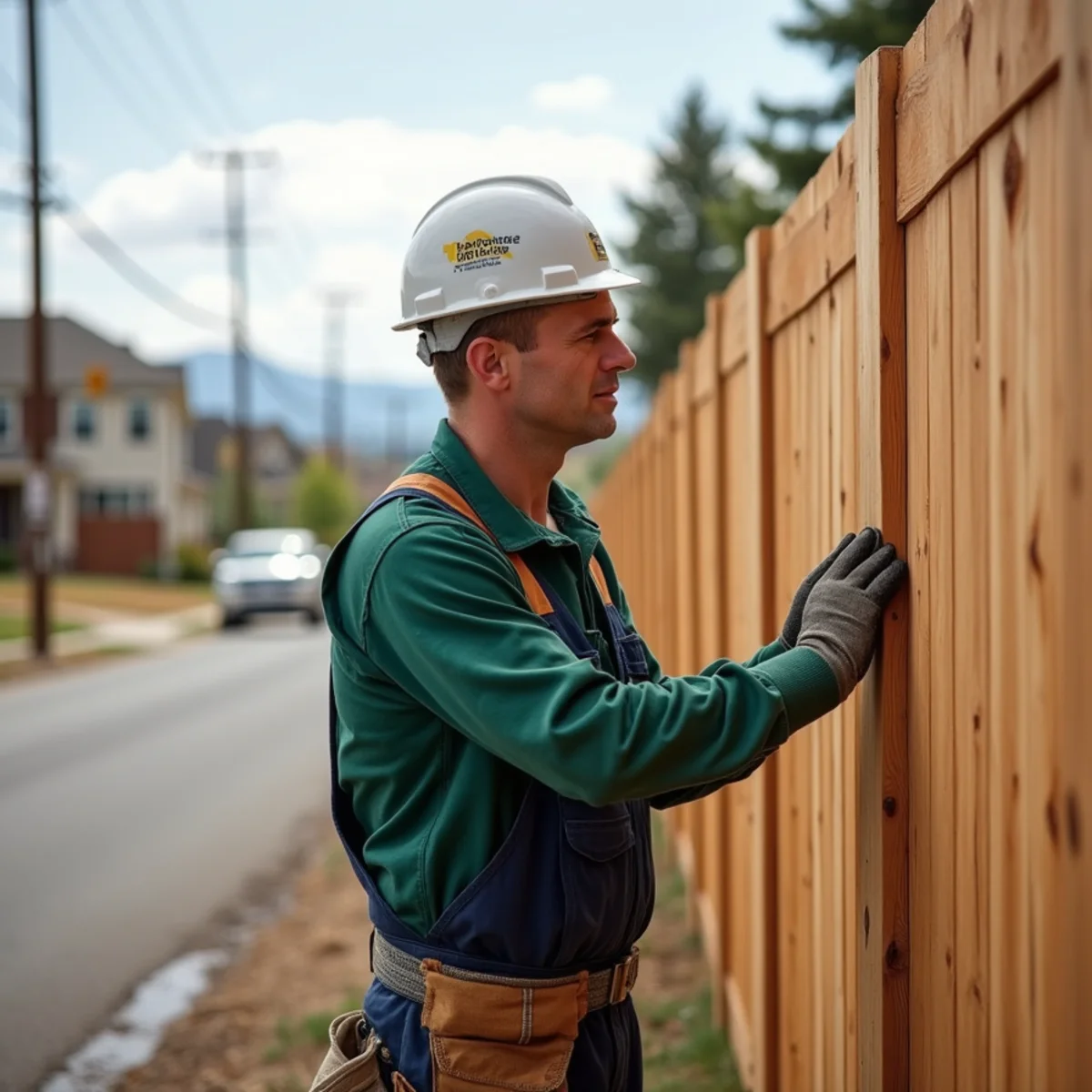 Continuous board-on-board cedar fencing along HOA community arterial street