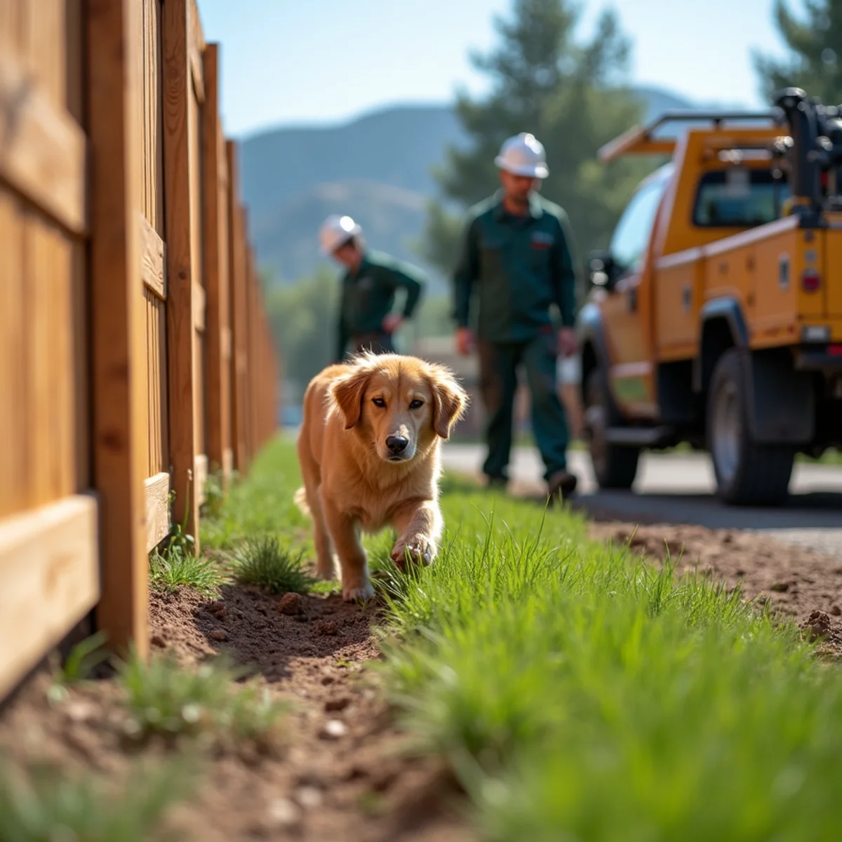 Fence pickets installed with tight tolerance above turf to prevent pet escape