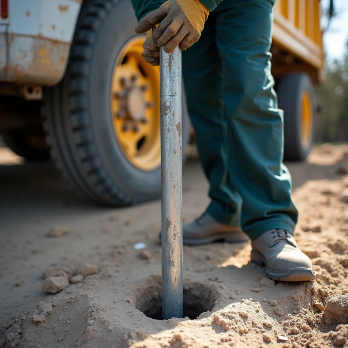 Solid steel drop cane bolt locked into ground pipe receiver