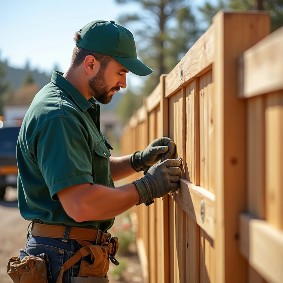 Installing 2x6 horizontal top cap and fascia board along cedar fence top