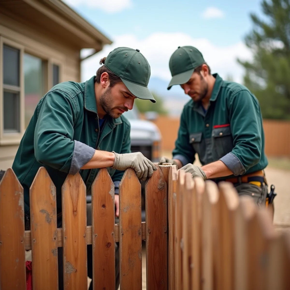 Replacing damaged individual cedar pickets on residential fence line