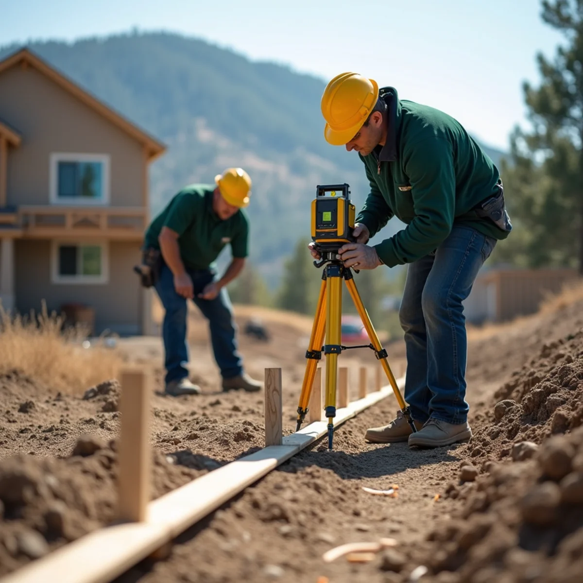Optical builder transit level establishing straight fence lines and elevation grade