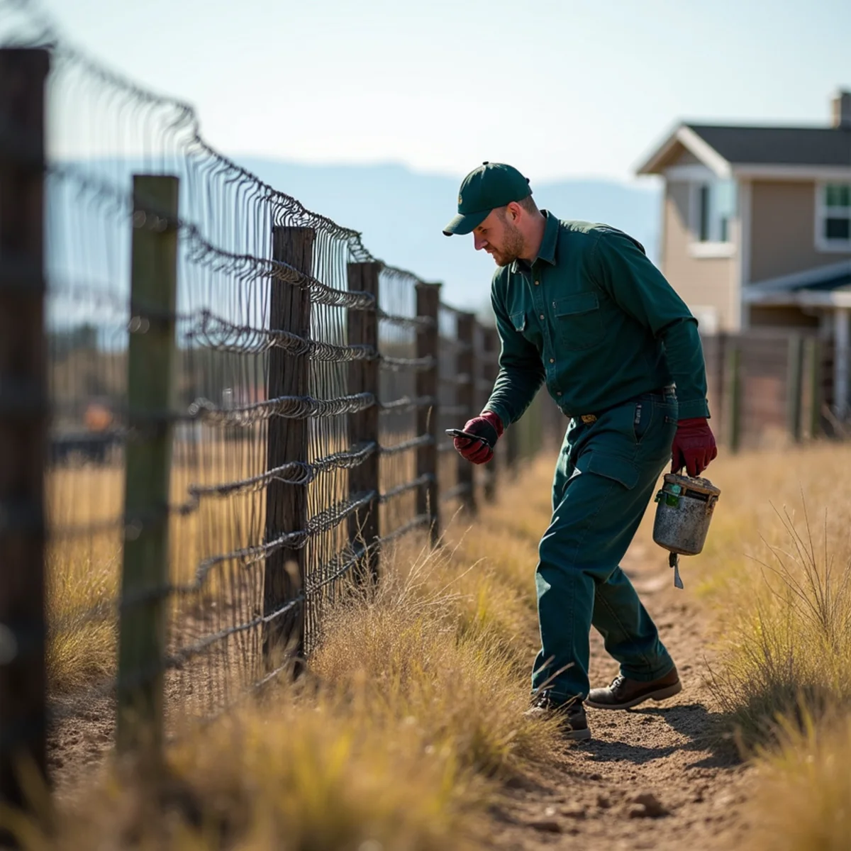 Three-rail split rail fence with black welded wire mesh for pet containment