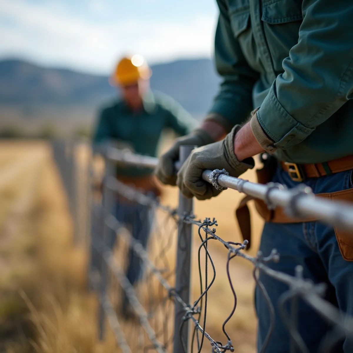 Black welded wire mesh stapled securely to split rail wooden fence