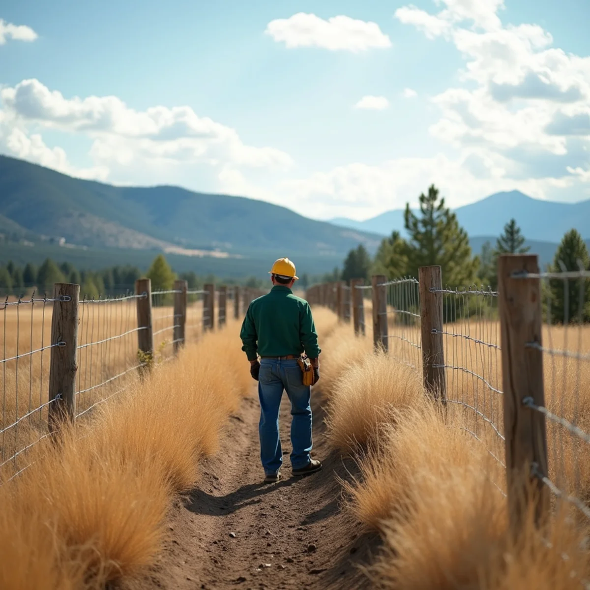 Perimeter ranch fencing stretching across rolling prairie and foothill acreage in El Paso County