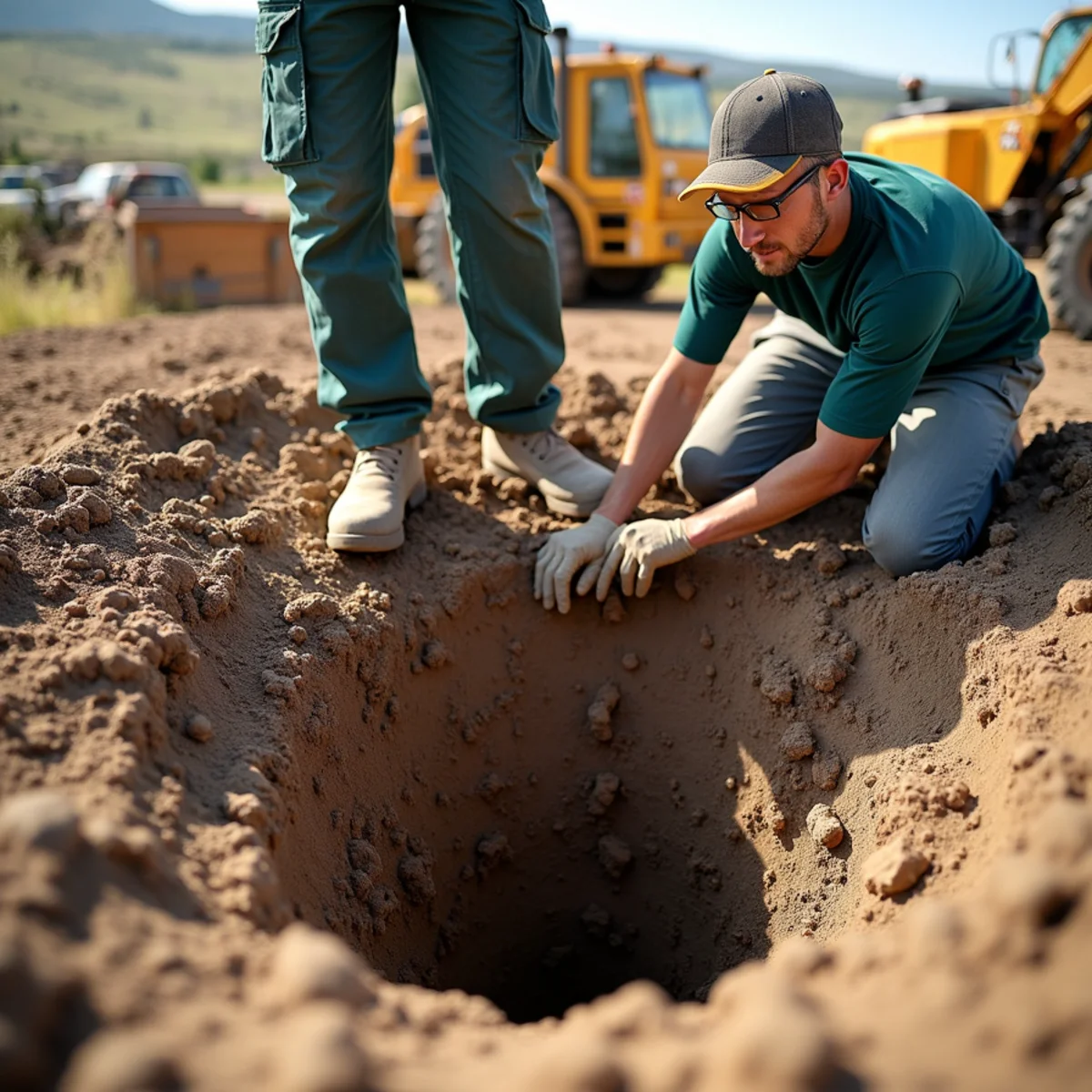 Flared bell-bottom post footing hole in expansive clay soil