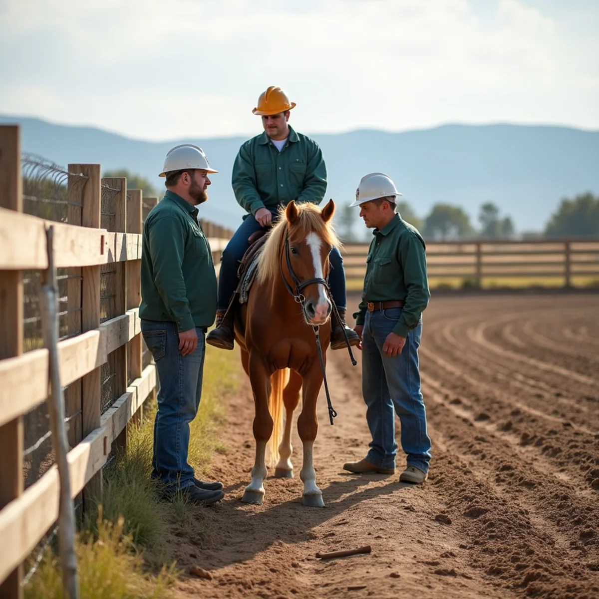 Cedar horse paddock rail fence with wire backing on open rangeland