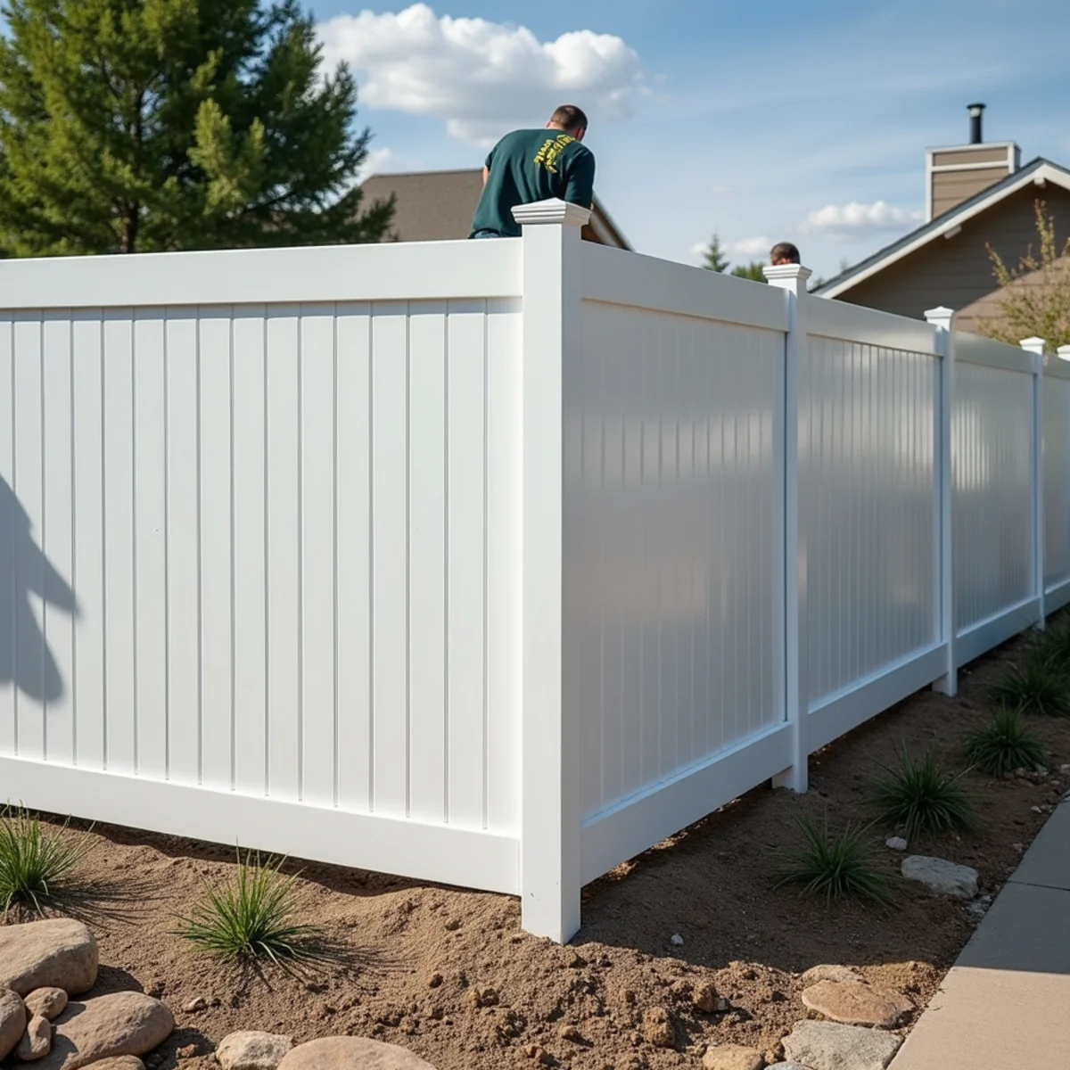White vinyl privacy fence meeting master-planned community HOA covenants