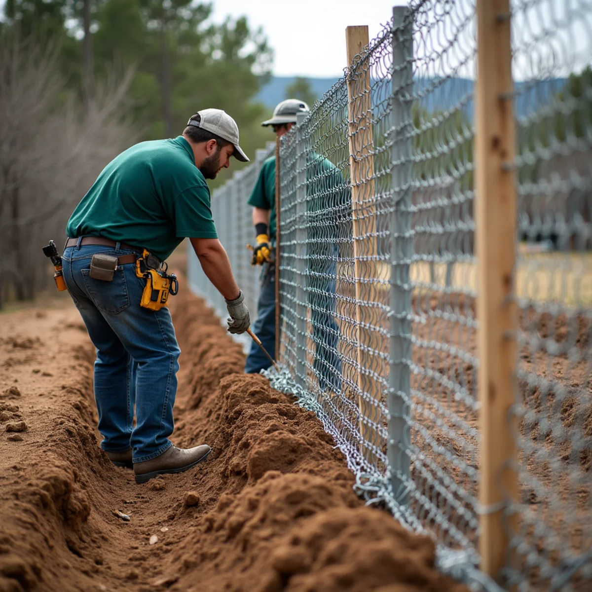 Removing old chain link fence and preparing ground for new cedar privacy installation