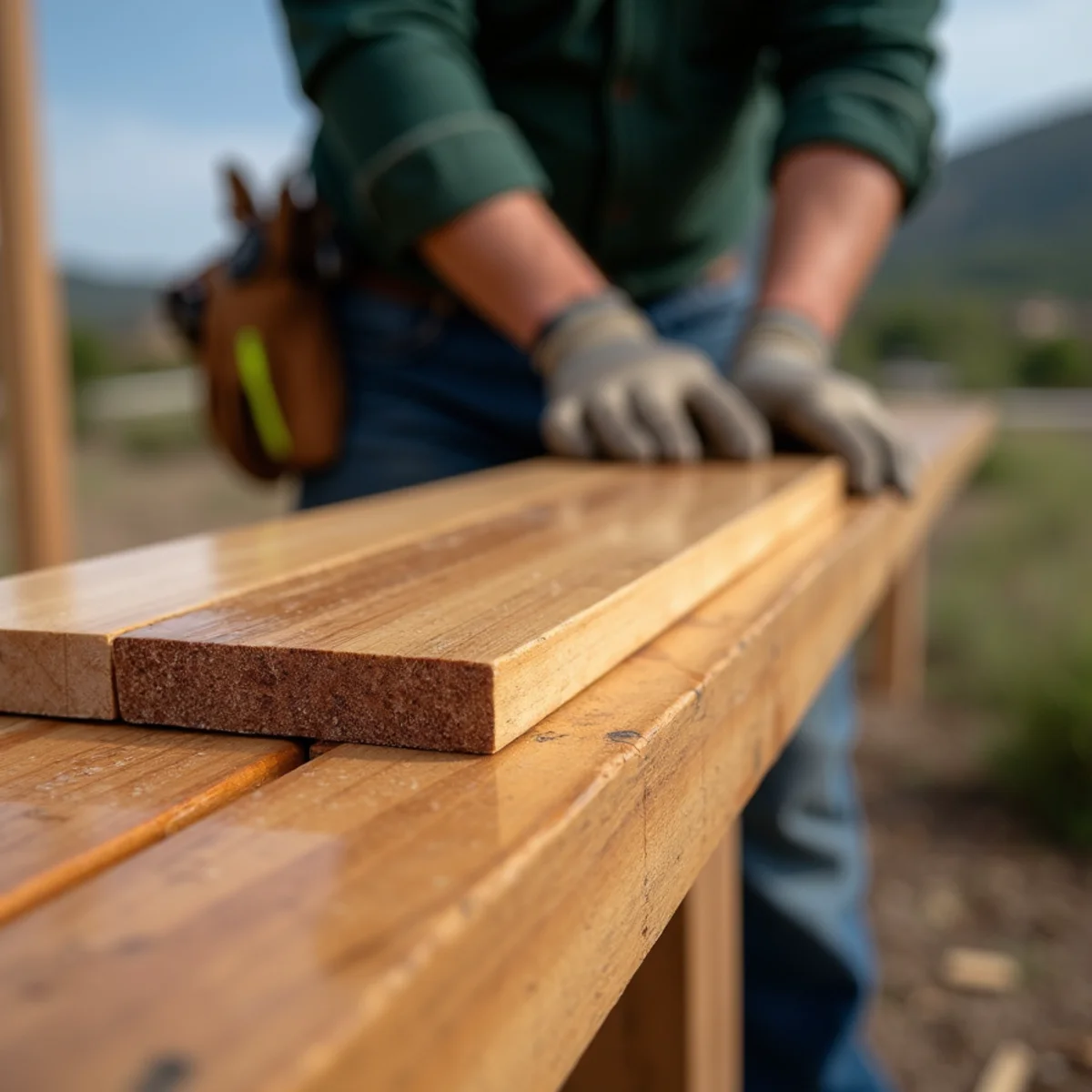 Mitered corner joint on horizontal cedar fence top cap trim